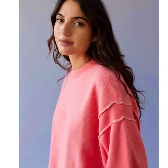 NWT UO Mixed Material Oversized Sweatshirt - Neon Watermelon Pink - Final Price - Picture 5 of 5